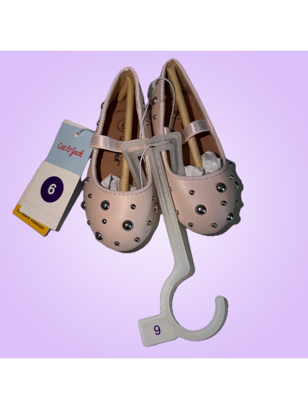 Cat & Jack Girls Size 6 Blush Pink Studded Mary Jane Flats NWT